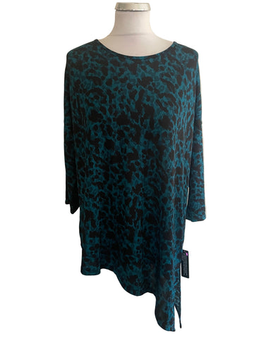 BRAND NEW ROMAN ORIGINALS BLACK & TURQUOISE PRINT ASYMMETRIC TUNIC TOP  SIZE 16