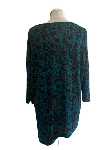 BRAND NEW ROMAN ORIGINALS BLACK & TURQUOISE PRINT ASYMMETRIC TUNIC TOP  SIZE 16