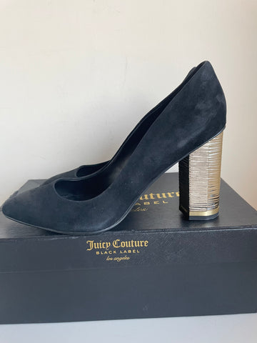 JUICY COUTURE BLACK LABEL ARIANNA BLACK SUEDE GOLD HEEL OCCASION SHOES  SIZE 6/39