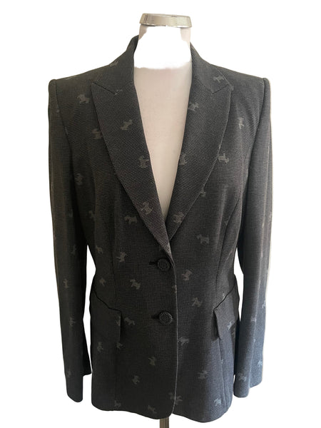 MARCCAIN GREY CHECK DOG PRINT FITTED BLAZER SIZE N5 UK 16