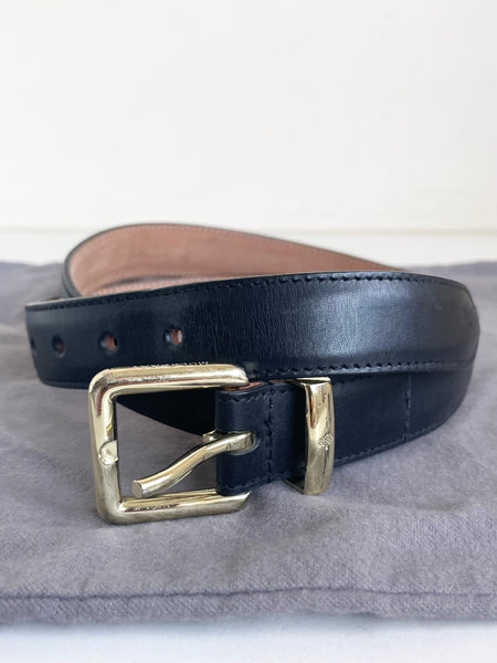 MULBERRY BLACK LEATHER & GOLD BUCKLE BELT SIZE 32 IN