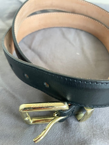 MULBERRY BLACK LEATHER & GOLD BUCKLE BELT SIZE 32 IN