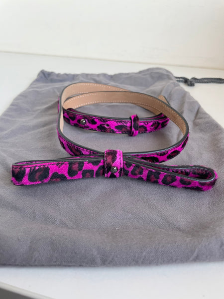 MULBERRY FUSHIA PINK & BLACK LEOPARD PRINT PONYSKIN LEATHER BOW FRONT REAR FASTEN BELT SIZE 34 IN