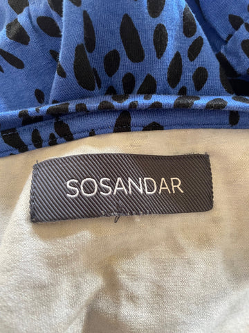 BRAND NEW SOSANDAR BLUE & BLACK SPOT PRINT STRETCH JERSEY MIDI DRESS SIZE L