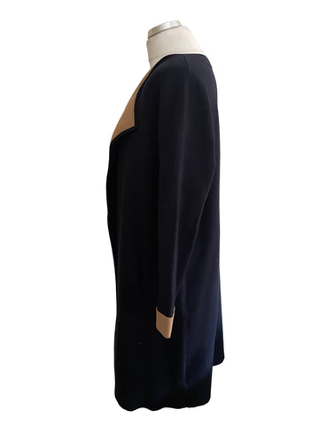HOBBS NAVY BLUE & CAMEL UNLINED EDGE TO EDGE KNIT CARDIGAN/JACKET SIZE M