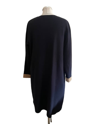 HOBBS NAVY BLUE & CAMEL UNLINED EDGE TO EDGE KNIT CARDIGAN/JACKET SIZE M
