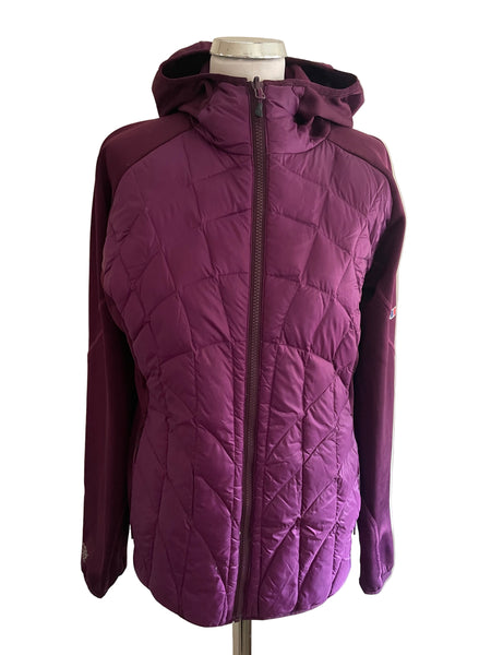 BERGHAUS HYDRO DOWN 600 BURGUNDY PART PADDED HOODED JACKET SIZE 16