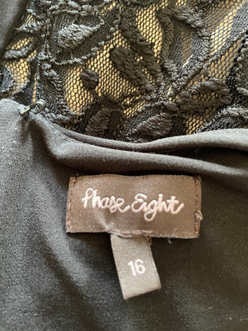 PHASE EIGHT BLACK PART LACE SPECIAL OCCASION PENCIL DRESS  SIZE 16