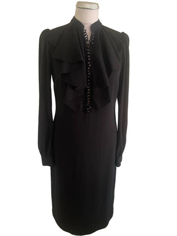 TWENTY8TWELVE HOLLY BLACK FRILL TRIM BUTTON FRONT & LONG SLEEVE SHIFT DRESS  SIZE 8