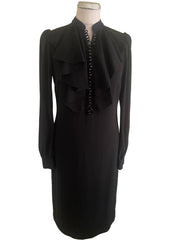 TWENTY8TWELVE HOLLY BLACK FRILL TRIM BUTTON FRONT & LONG SLEEVE SHIFT DRESS  SIZE 8