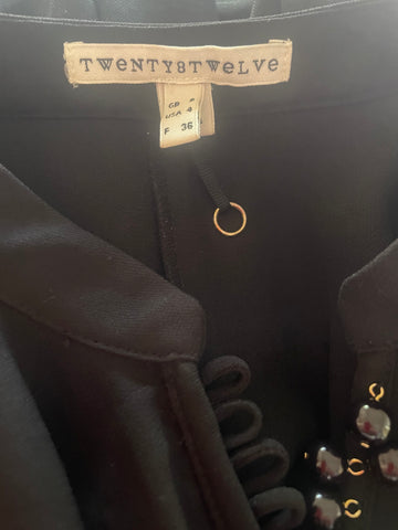 TWENTY8TWELVE HOLLY BLACK FRILL TRIM BUTTON FRONT & LONG SLEEVE SHIFT DRESS  SIZE 8