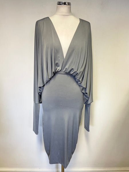 GEORGINA GREY PLUNGE V NECK LONG BATWING SLEEVE OCCASION DRESS SIZE 12