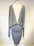 GEORGINA GREY PLUNGE V NECK LONG BATWING SLEEVE OCCASION DRESS SIZE 12