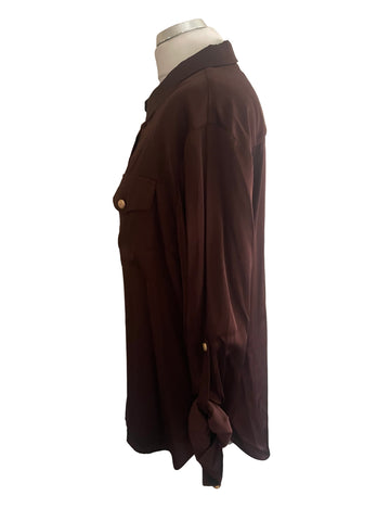 SOSANDER BROWN LONG SLEEVED SATIN SHIRT SIZE 14