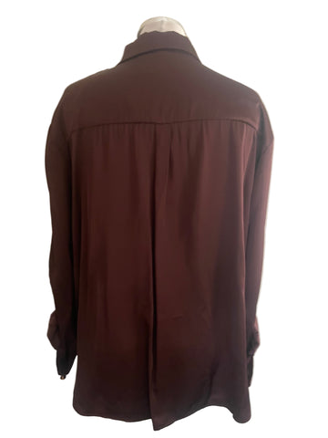 SOSANDER BROWN LONG SLEEVED SATIN SHIRT SIZE 14
