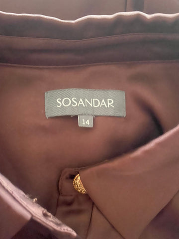 SOSANDER BROWN LONG SLEEVED SATIN SHIRT SIZE 14