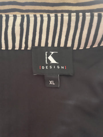 K DESIGN BLACK, WHITE & CAMEL STRIPE BELTED LONG SLEEVE DRESS  SIZE XL