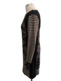 MARCCAIN BLACK & CREAM CHECK LONG SLEEVE PENCIL DRESS SIZE N5 UK 14/16