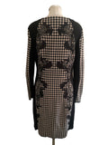 MARCCAIN BLACK & CREAM CHECK LONG SLEEVE PENCIL DRESS SIZE N5 UK 14/16