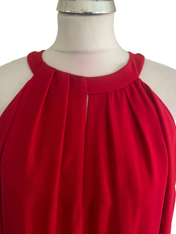 BCBGMAXAZRIA RED ROUND NECK COLD SHOULDER LONG SLEEVED DRESS SIZE S