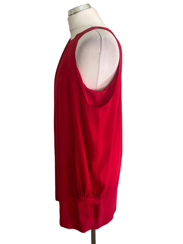 BCBGMAXAZRIA RED ROUND NECK COLD SHOULDER LONG SLEEVED DRESS SIZE S