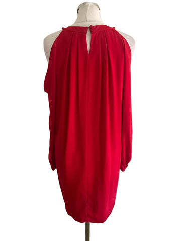 BCBGMAXAZRIA RED ROUND NECK COLD SHOULDER LONG SLEEVED DRESS SIZE S