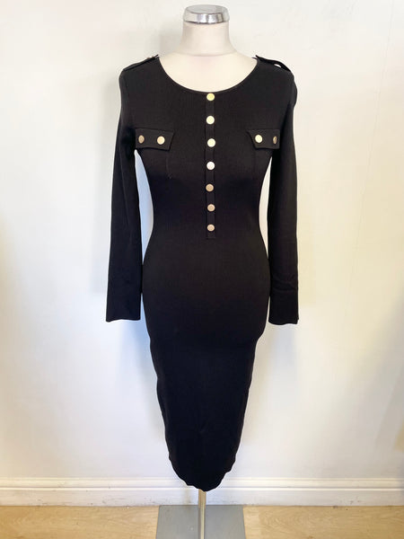 BRAND NEW KAREN MILLEN BLACK & GOLD BUTTON KNITTED MIDI DRESS SIZE S
