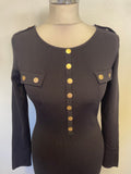 BRAND NEW KAREN MILLEN BLACK & GOLD BUTTON KNITTED MIDI DRESS SIZE S