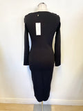 BRAND NEW KAREN MILLEN BLACK & GOLD BUTTON KNITTED MIDI DRESS SIZE S
