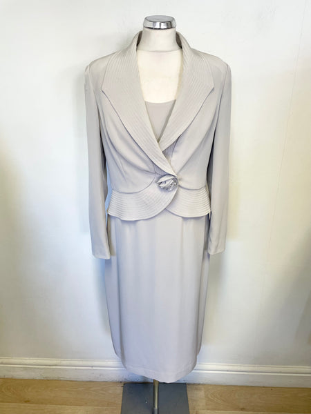 GINA BACCONI LIGHT GREY CAP SLEEVE DRESS & JACKET SPECIAL OCCASION SUIT SIZE 14
