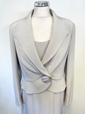 GINA BACCONI LIGHT GREY CAP SLEEVE DRESS & JACKET SPECIAL OCCASION SUIT SIZE 14