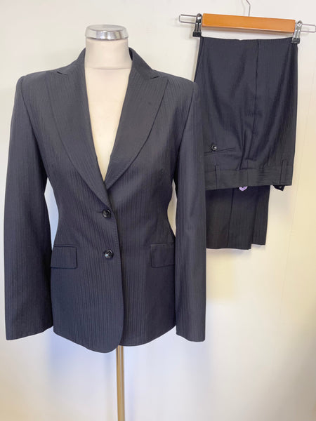 FRENCH EYE NAVY BLUE STRIPE WOOL TAILORED TROUSER SUIT SIZE 10