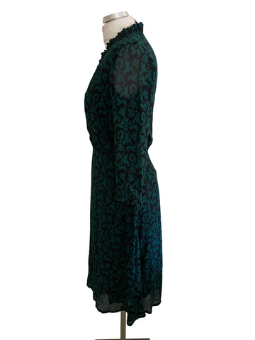 BRAND NEW IDANO BOTTLE GREEN & BLACK ANIMAL PRINT FIT & FLARE DRESS SIZE 1 UK 10