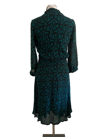 BRAND NEW IDANO BOTTLE GREEN & BLACK ANIMAL PRINT FIT & FLARE DRESS SIZE 1 UK 10