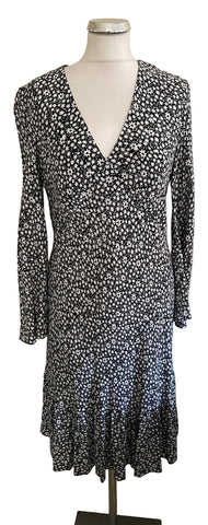JIGSAW BLACK & WHITE FLORAL PRINT LONG SLEEVE DRESS  SIZE 14