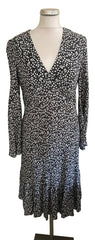 JIGSAW BLACK & WHITE FLORAL PRINT LONG SLEEVE DRESS  SIZE 14