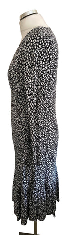 JIGSAW BLACK & WHITE FLORAL PRINT LONG SLEEVE DRESS  SIZE 14