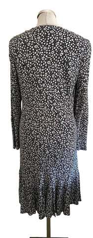 JIGSAW BLACK & WHITE FLORAL PRINT LONG SLEEVE DRESS  SIZE 14