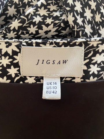 JIGSAW BLACK & WHITE FLORAL PRINT LONG SLEEVE DRESS  SIZE 14