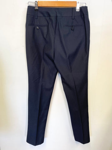 FRENCH EYE NAVY BLUE STRIPE WOOL TAILORED TROUSER SUIT SIZE 10