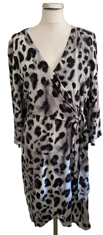 MINT VELVET GREY & BLACK PRINT TIE SIDE DRESS SIZE 14