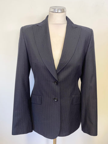 FRENCH EYE NAVY BLUE STRIPE WOOL TAILORED TROUSER SUIT SIZE 10