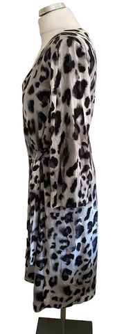 MINT VELVET GREY & BLACK PRINT TIE SIDE DRESS SIZE 14