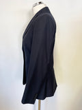FRENCH EYE NAVY BLUE STRIPE WOOL TAILORED TROUSER SUIT SIZE 10