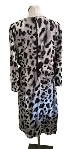 MINT VELVET GREY & BLACK PRINT TIE SIDE DRESS SIZE 14