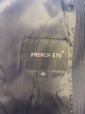FRENCH EYE NAVY BLUE STRIPE WOOL TAILORED TROUSER SUIT SIZE 10