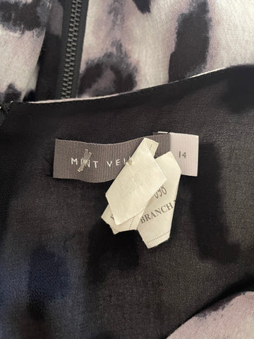 MINT VELVET GREY & BLACK PRINT TIE SIDE DRESS SIZE 14