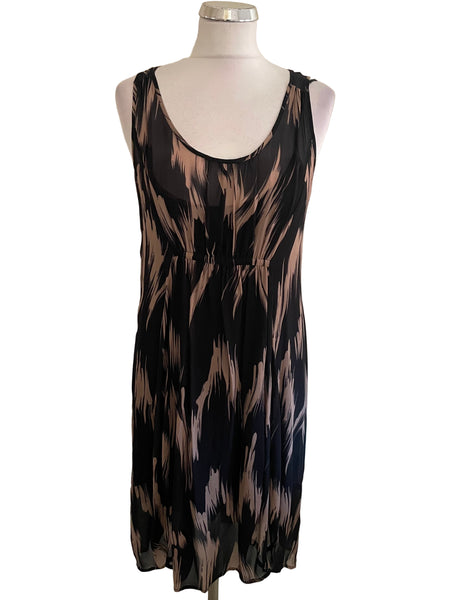 MINT VELVET BLACK & BROWN PRINT SLEEVELESS DRESS  SIZE 12