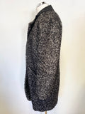 OLIVER BONAS BLACK & GREY MARL BOUCLE WEAVE MID LENGTH COAT SIZE 12