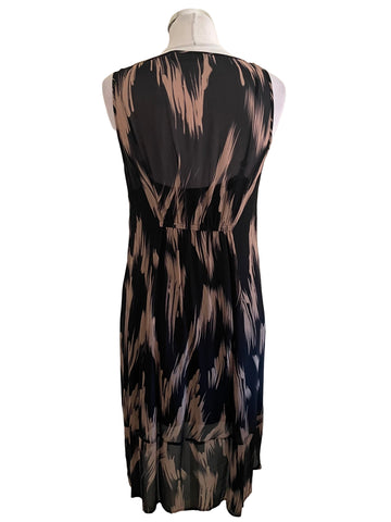 MINT VELVET BLACK & BROWN PRINT SLEEVELESS DRESS  SIZE 12